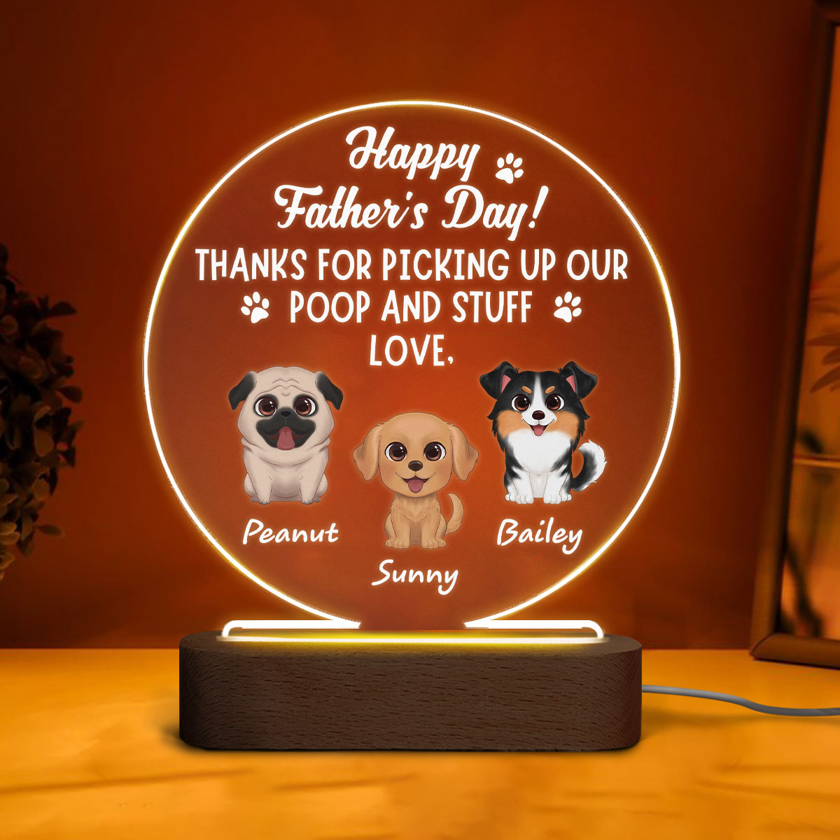 Thanks For Picking Our Poop Dog Dad Personalized Circle LED Night Light