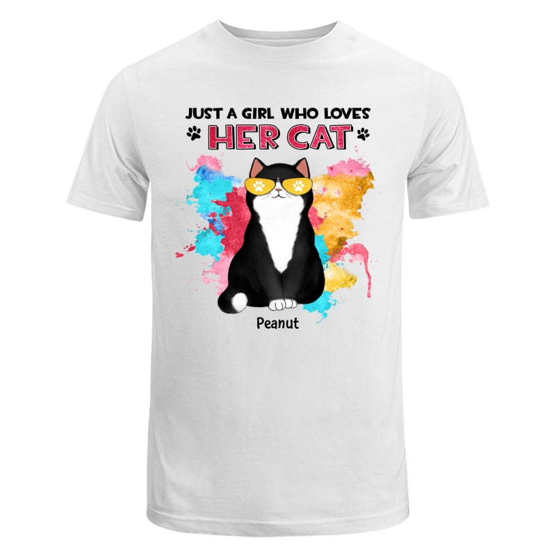 Girl Loves Her Cats Watercolor Texture Cat Mom Personalized Shirt