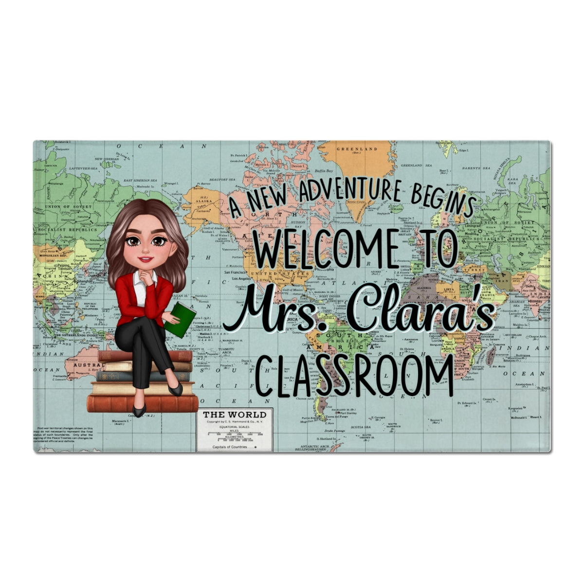 World Map Adventure Themed Teacher Welcome To Classroom Personalized Doormat, Back To School, Classroom Decor