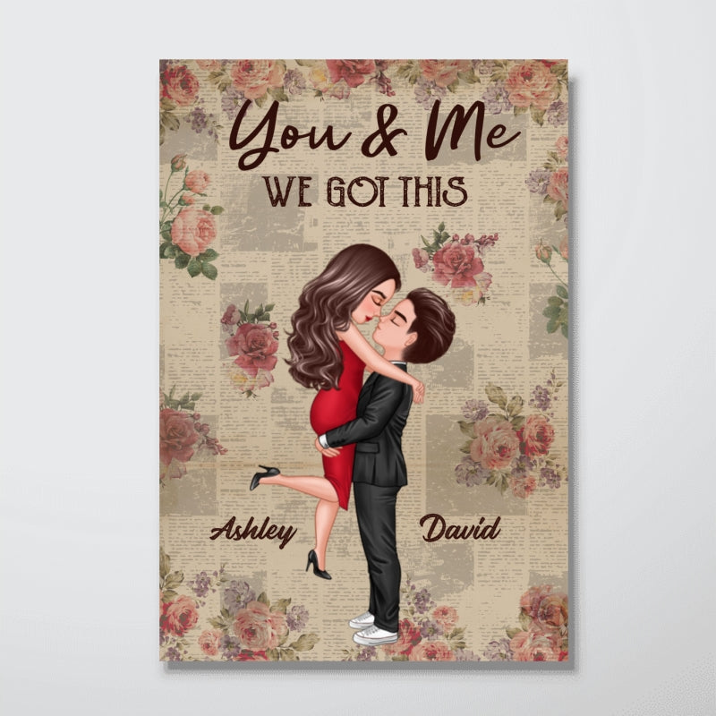 Roses Newspaper Pattern Doll Couple Hugging Kissing Personalized Vertical Poster