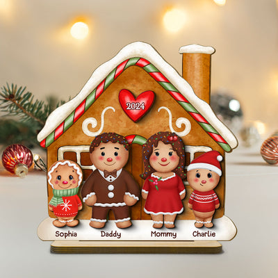 Gingerbread Family Standing House Personalized 2-Layer Standing Wooden Plaque