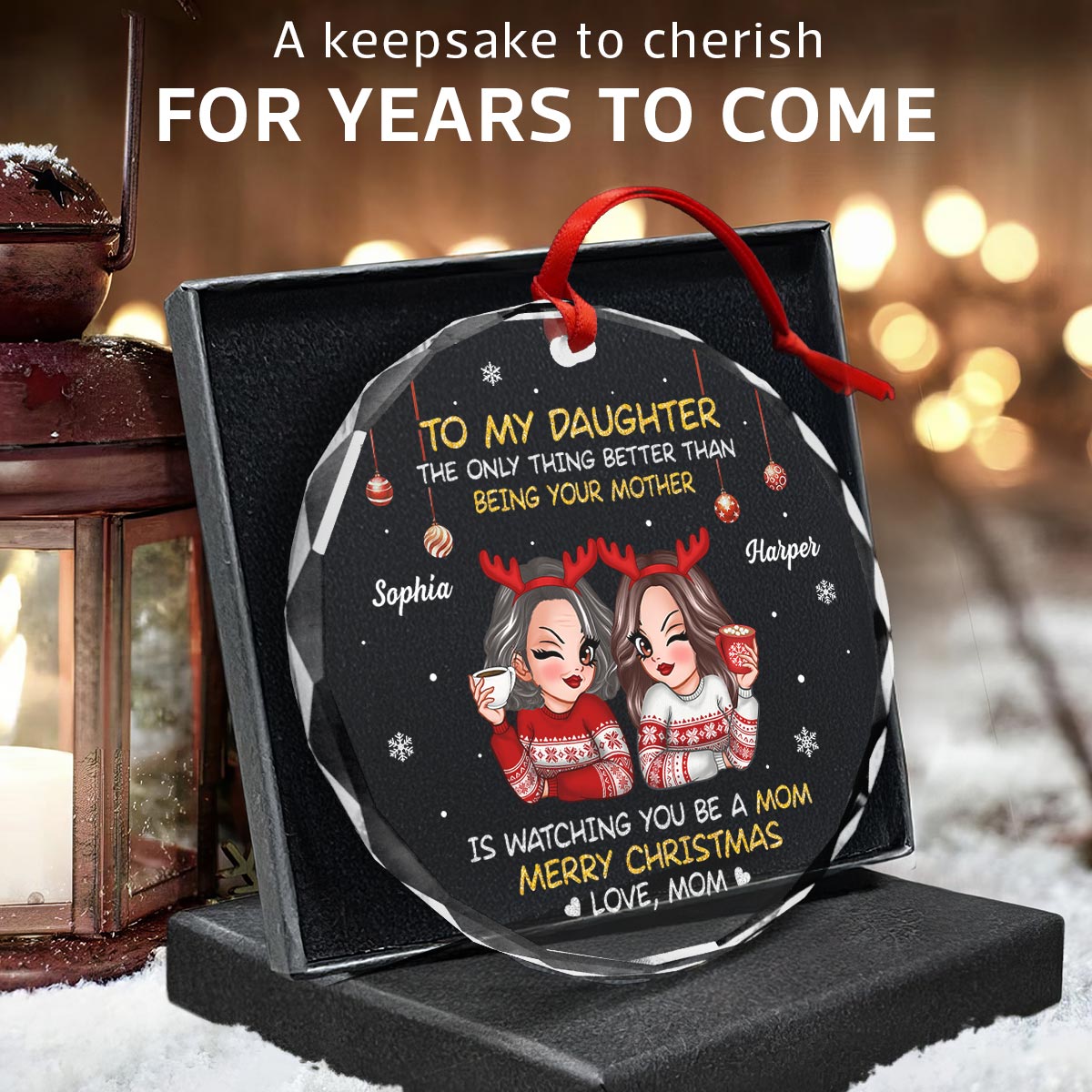 To My Daughter Son Merry Christmas Personalized Glass Ornament, Christmas Gift For Daughters, Sons