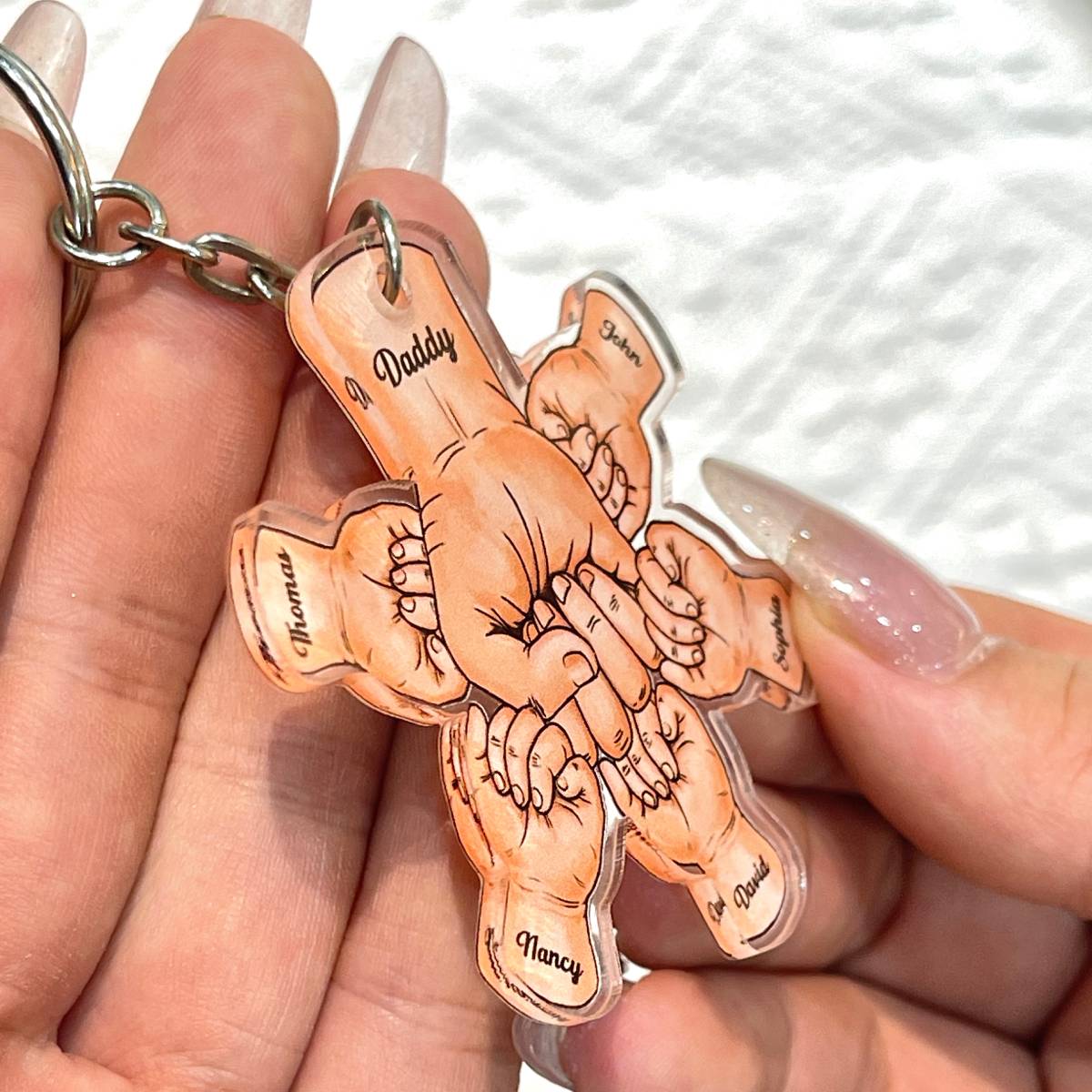 Dad Grandpa And Kids Fist Bump Hands Father‘s Day Gift Personalized Acrylic Keychain