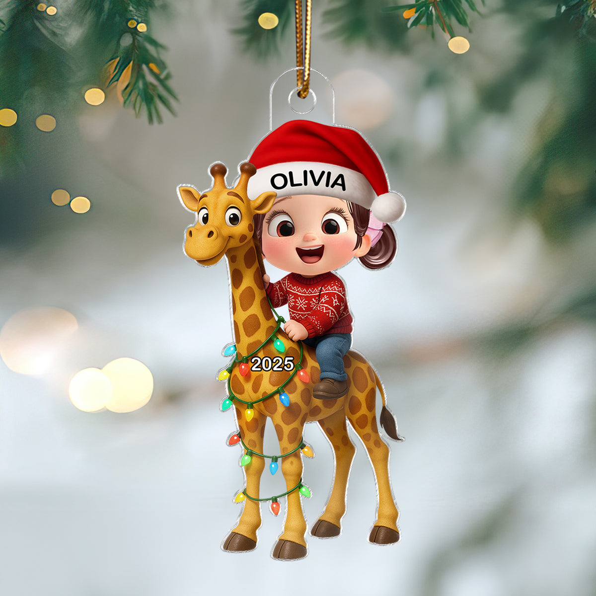 3D Effect Little Kid Favorite Animals Giraffe Christmas Personalized Acrylic Ornament