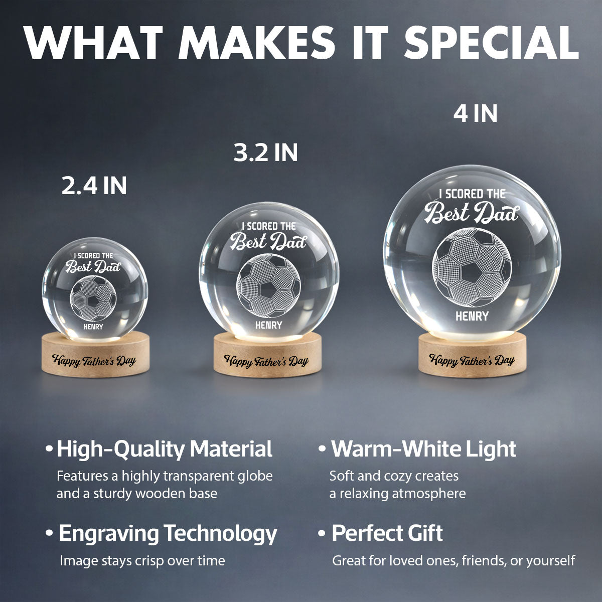 Soccer We Scored The Best Dad Illusion - Personalized Crystal Ball LED Night Light - Father's Day Gift For Dad