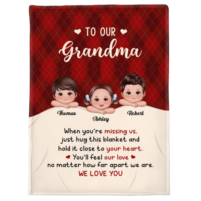 To Grandma Hug This Blanket When Miss Us Cute Doll Kids Personalized Blanket