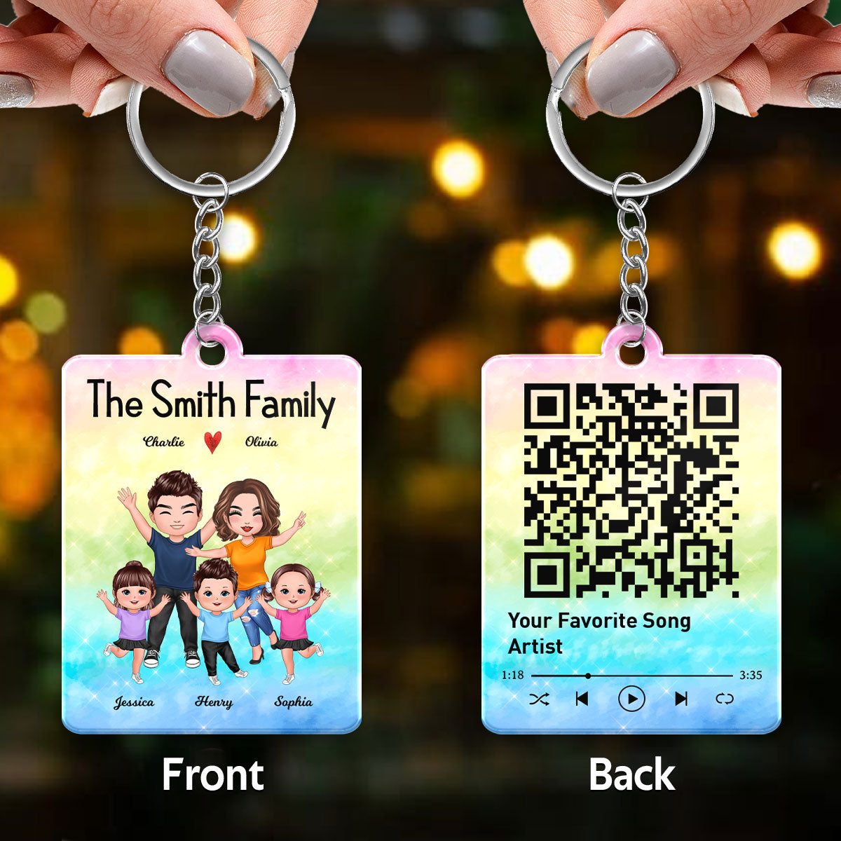 Whole Happy Family Kids Dog Cat Favorite Song QR Code Personalized Acrylic Keychain
