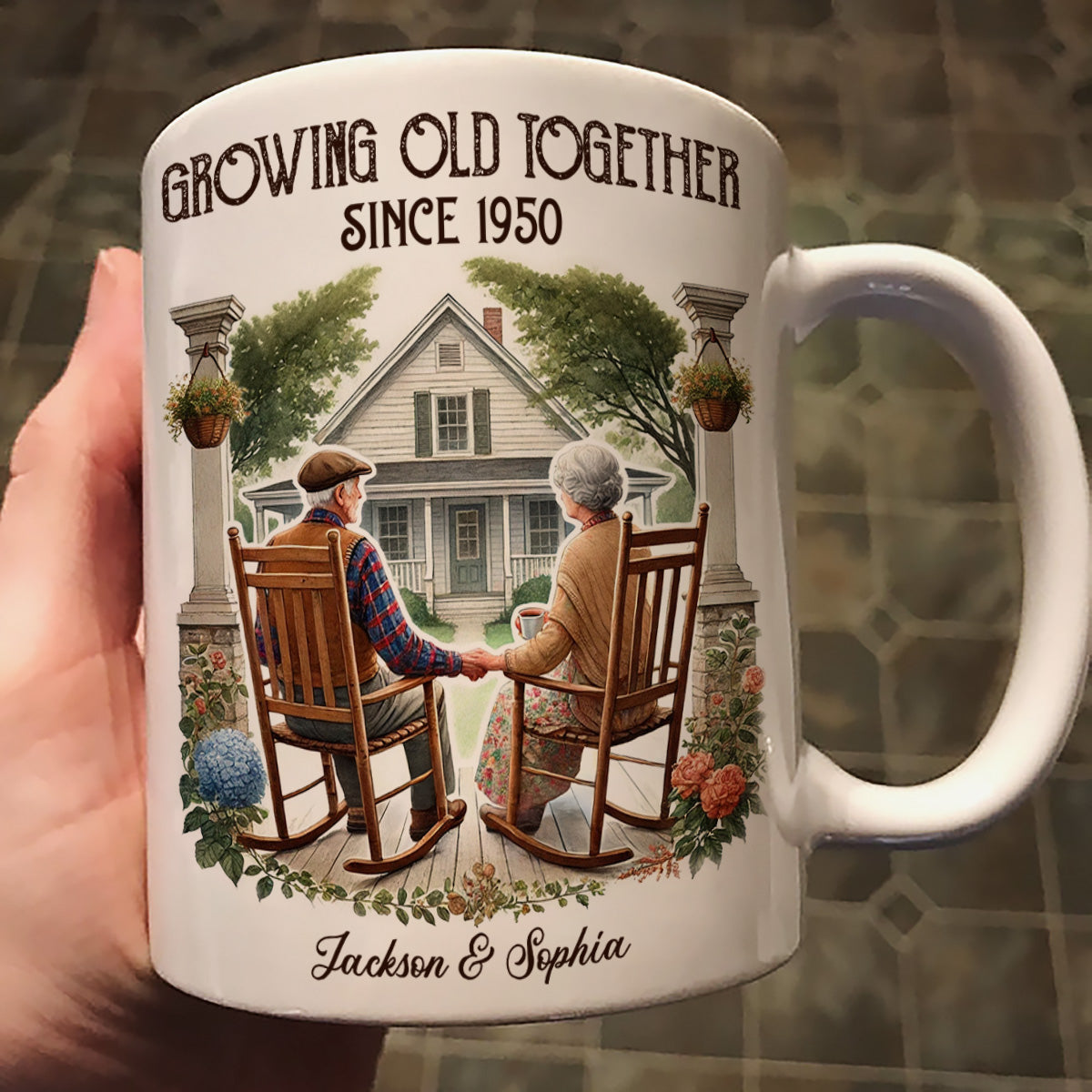Couple Sitting On The Porch Growing Old Together Since Personalized Mug, Heartfelt  Gift For Couple, For Him, For Her, Husband, Wife