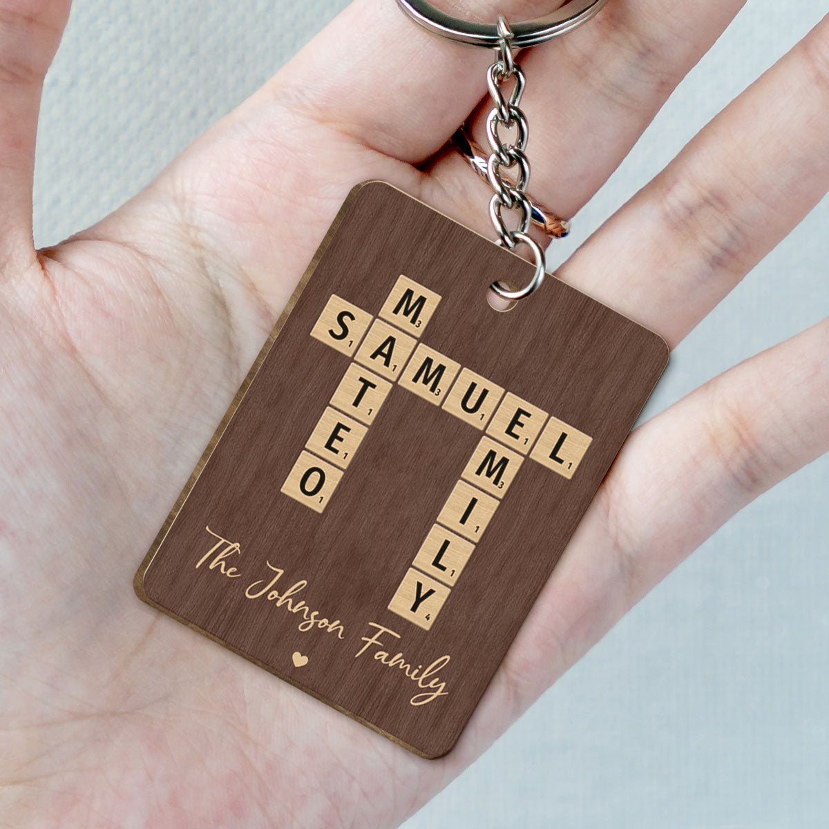 Family Crossword Puzzle Art Created In A Moment, Treasured Forever Personalized Wooden Keychain