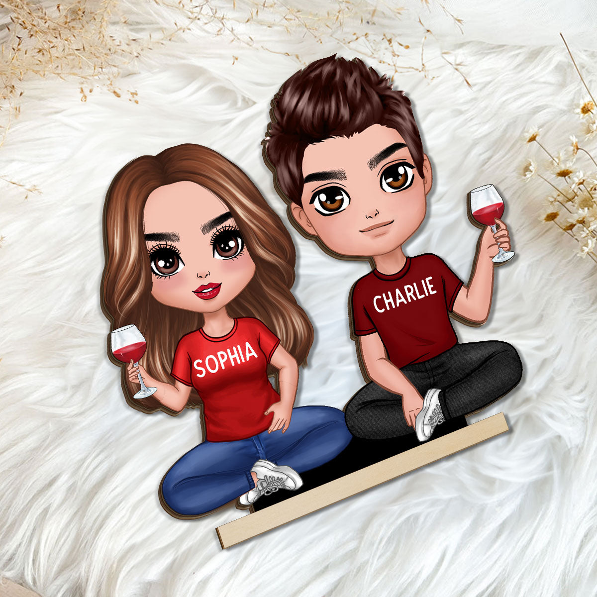 Doll Couple Sitting Home Decor Gift For Him Gift For Her Personalized Standing Wooden Plaque
