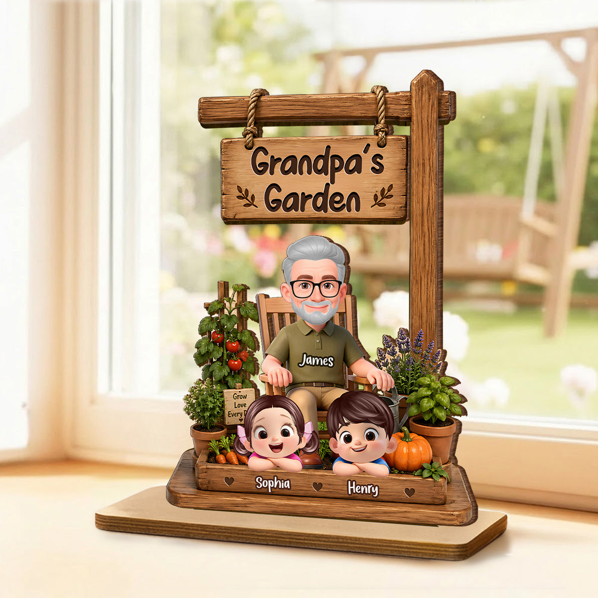 Grandpa's Garden - Personalized 2-Layered Wooden Plaque - Father's Day Gift for Dad, Husband