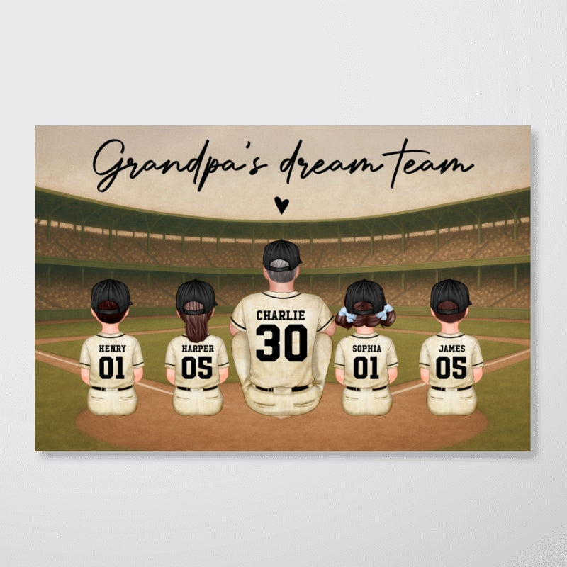 Retro Vintage Baseball Grandpa's Dream Team Personalized Poster| Unique Father's Day Gift For Grandpa