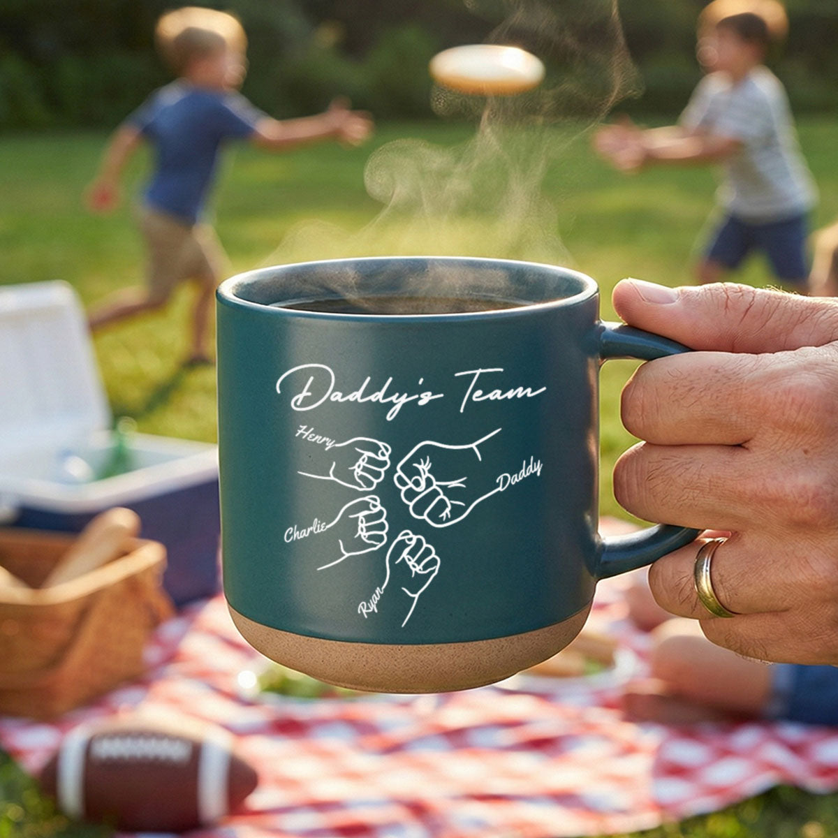 Daddy's Team Fist Bump - Personalized Pottery Mug - Gift For Dad