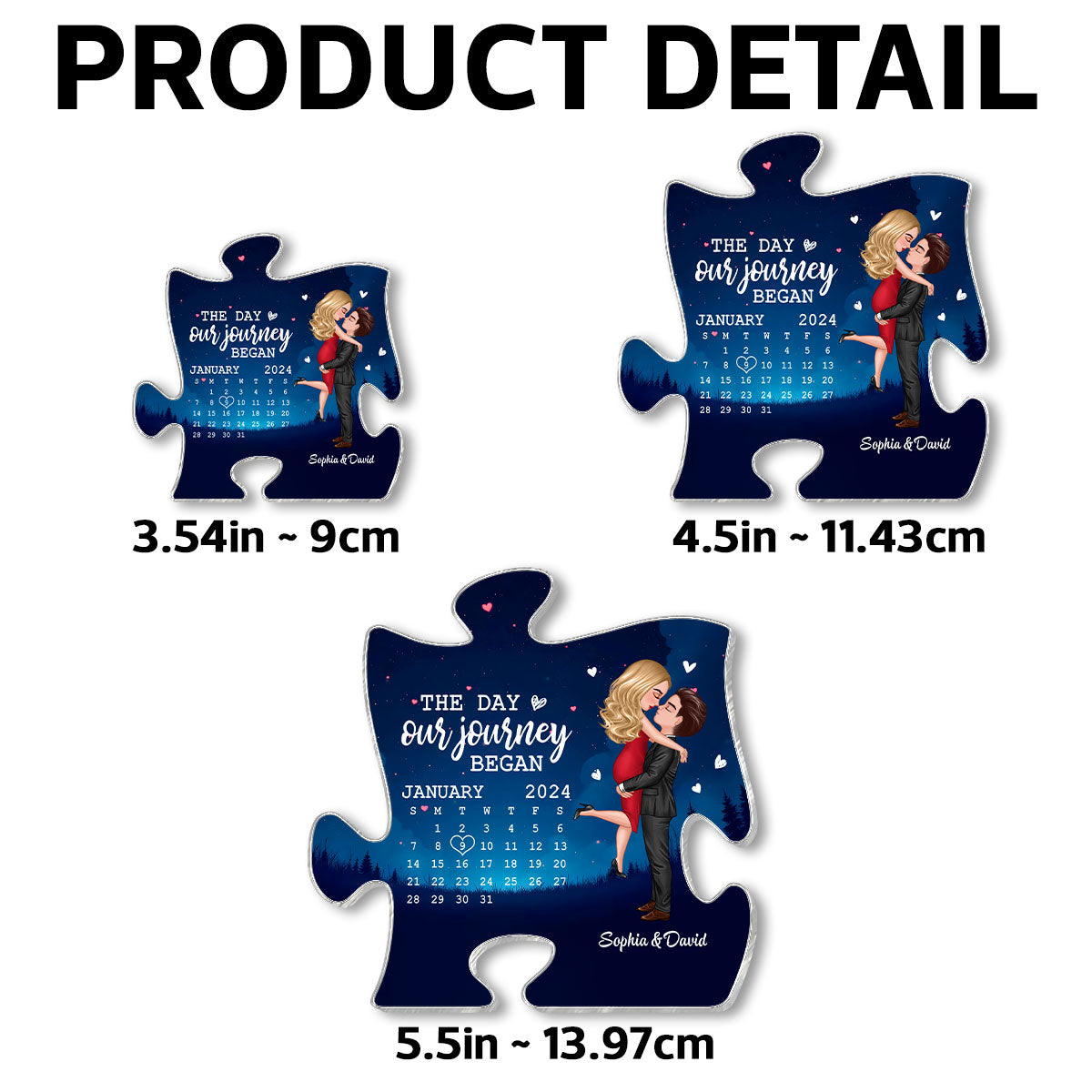 The Day Journey Began Couple Hugging Kissing Anniversary Calendar Keepsake Puzzle Shaped Personalized Acrylic Fridge Magnet