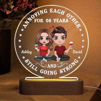 Doll Couple Annoying Each Other Personalized Circle LED Night Light - Valentine‘s Day Gift For Him, Gift For Her