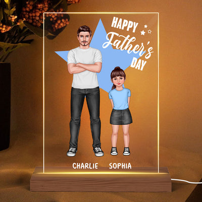 Dad And Kids Standing Star Background Personalized Rectangle Acrylic LED Night Light
