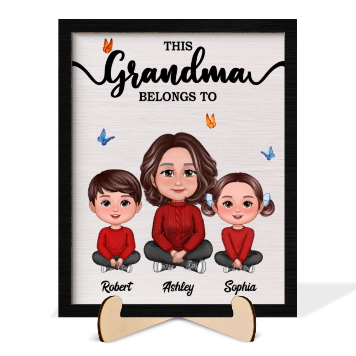 This Grandma Belongs To Personalized 2-Layer Wooden Plaque