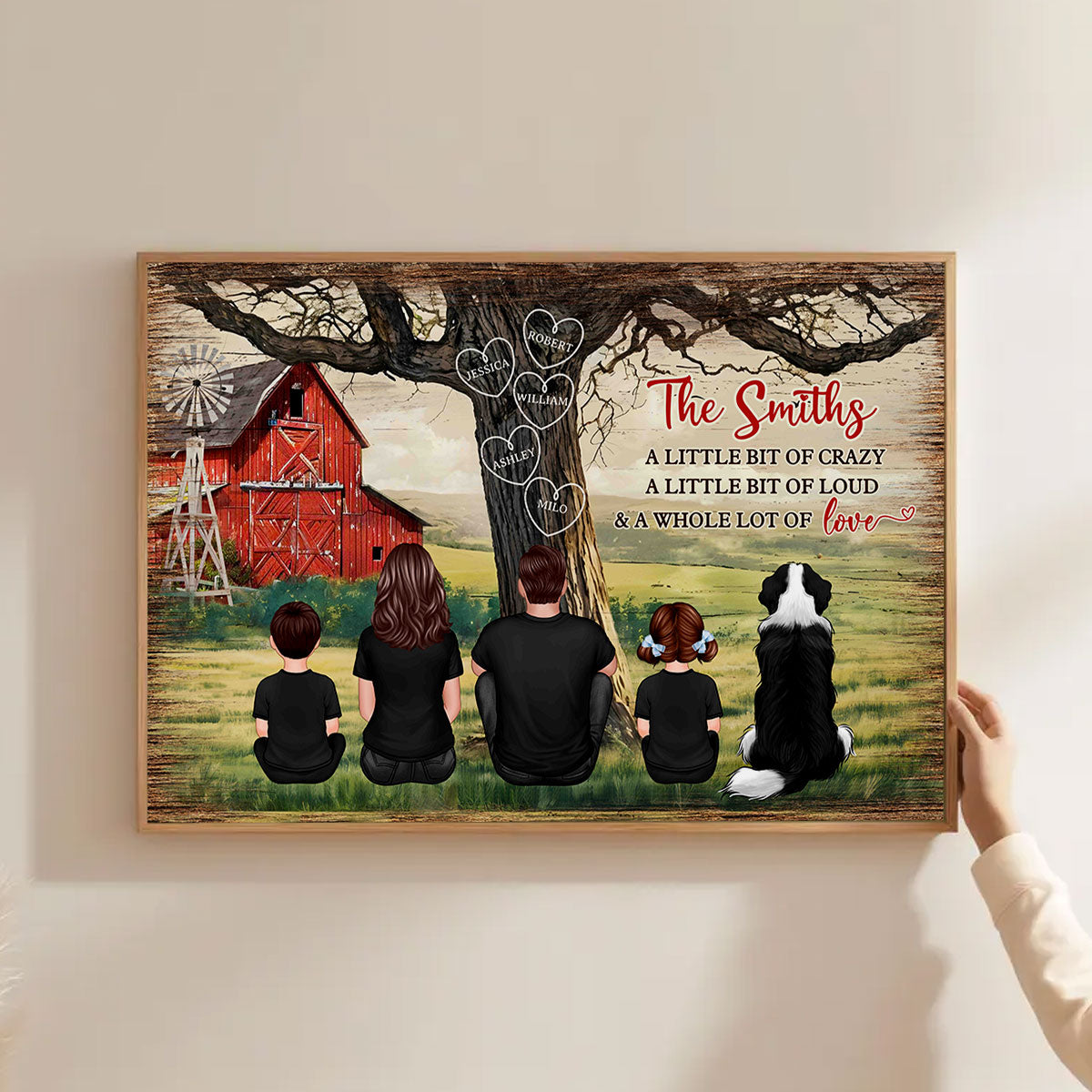 Personalized Family Sitting Back View Tree Farmhouse Poster, Wall Art Decor, Family Gift