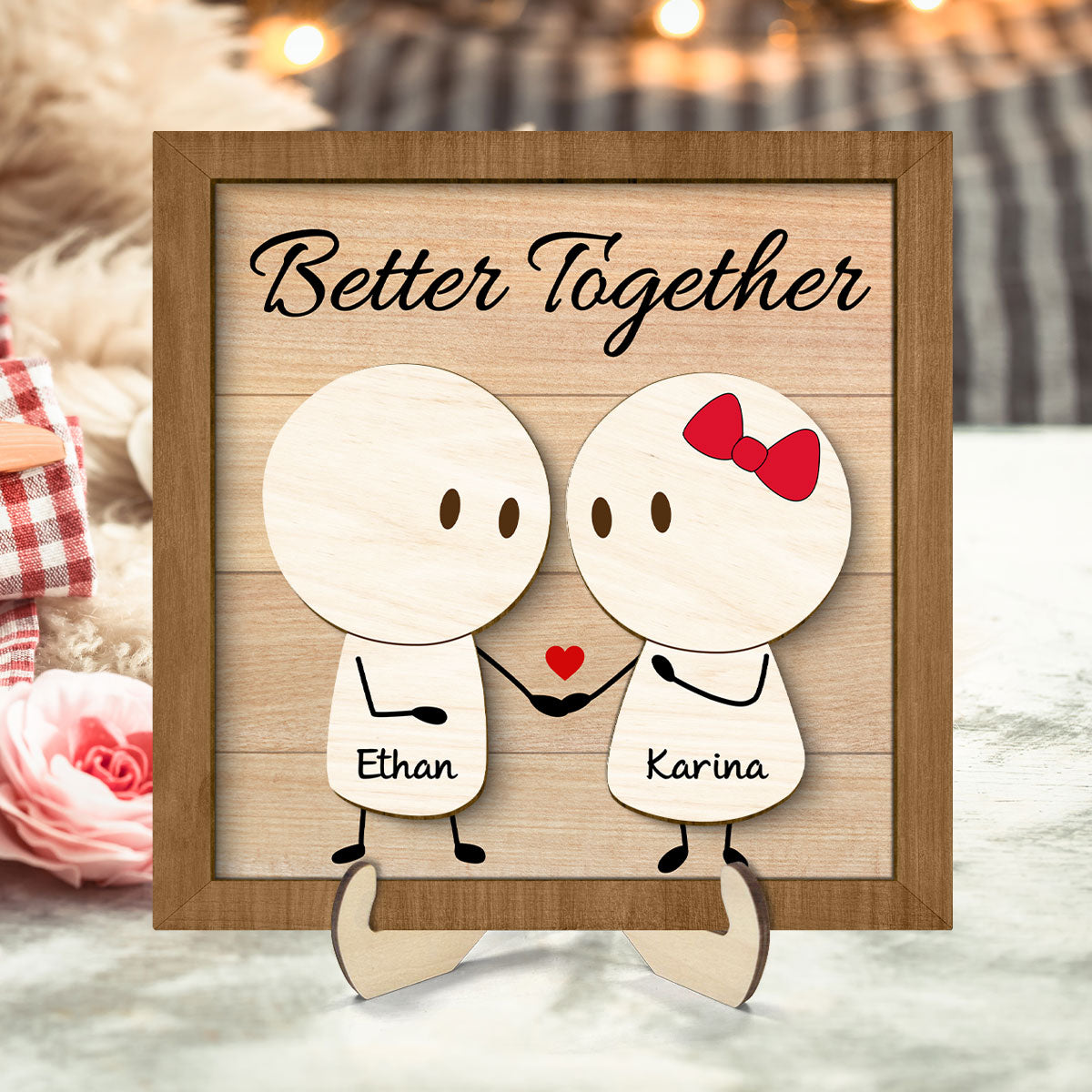 Personalized Anniversary Couple Gift, 2-Layer Wooden Plaque,  Gift For Her, For Him