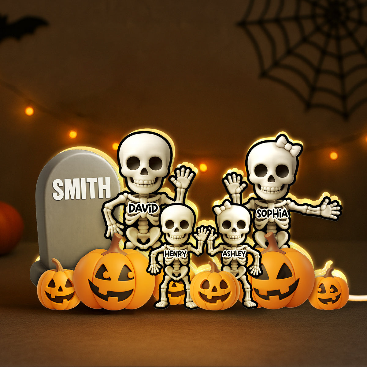 Cute Skeleton Halloween Standing 3D Effect Personalized Light Box