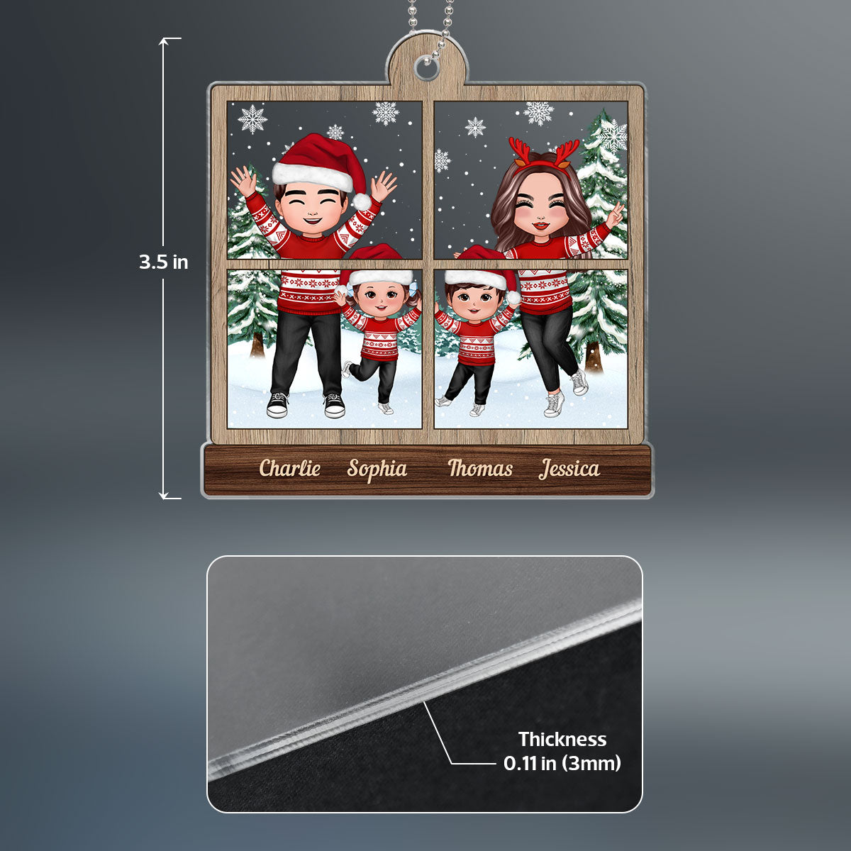 Family In Snow Outside Window Christmas Gifts Personalized Acrylic Ornament