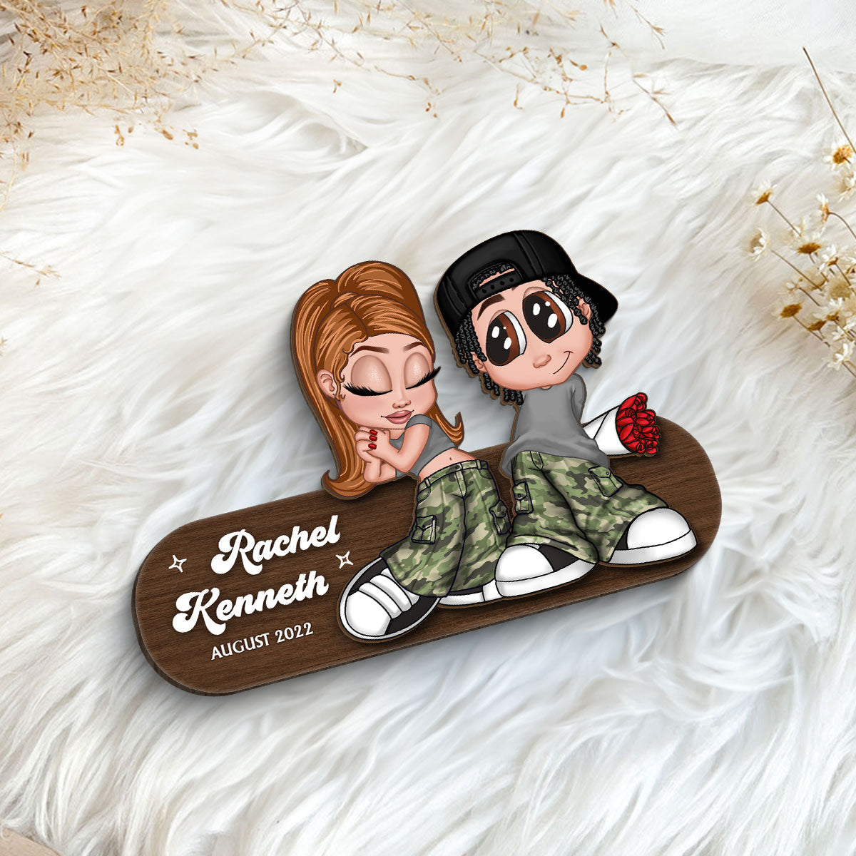 Y2K Couple Standing Personalized 2-Layer Wooden Plaque, Valentines Day Gift, Anniversay Gift for Him for Her