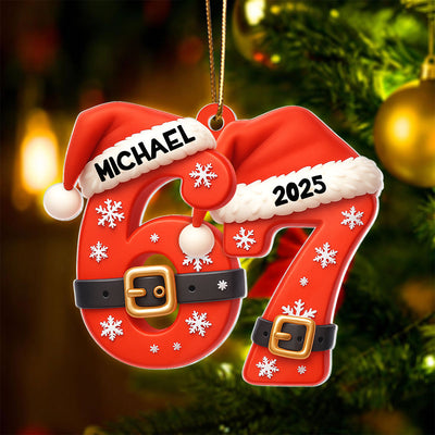 Custom Six Seven Santa Pattern - Personalized Acrylic Ornament - Teen Slang Funny Tree Decor, Funny Teen Grandkid Gift
