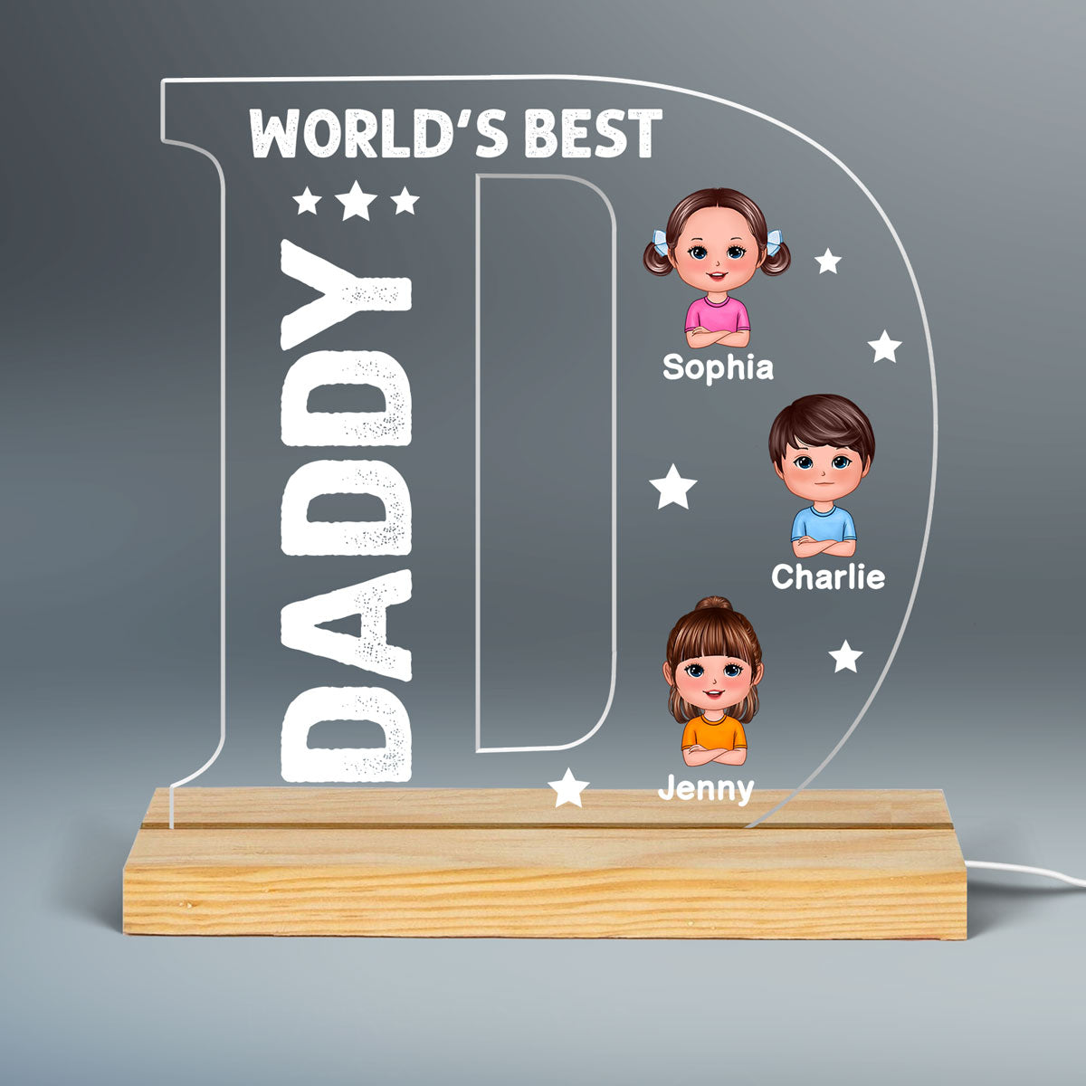 World‘s Best Dad D Letter Personalized Acrylic Custom Shape LED Night Light