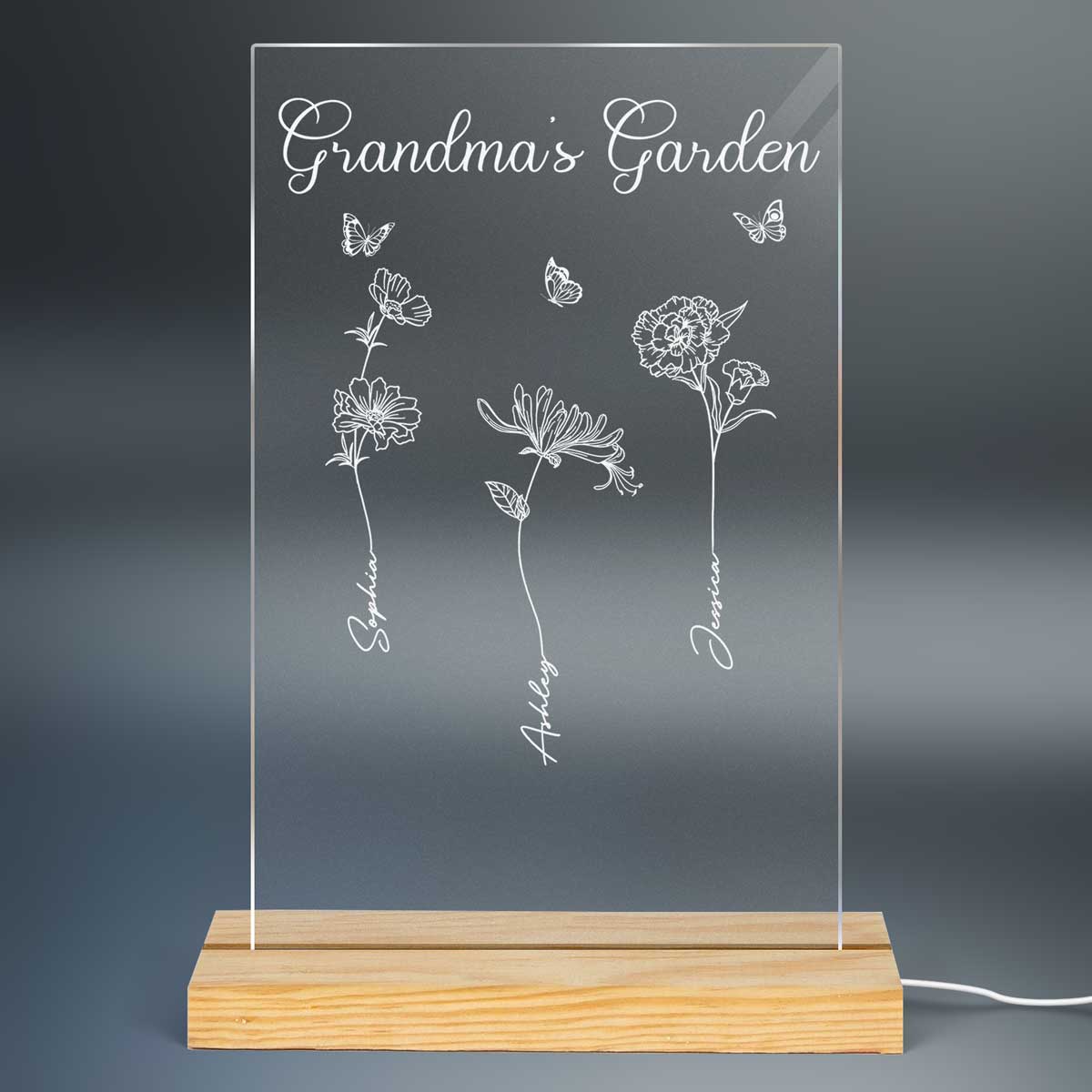 Grandma Mom Garden Birth Month Flowers Personalized Plaque LED Night Light
