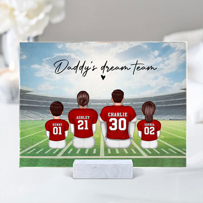 Daddy's Team Football Family Sitting Personalized Acrylic Plaque, Gift For Dad, Grandpa, Husband