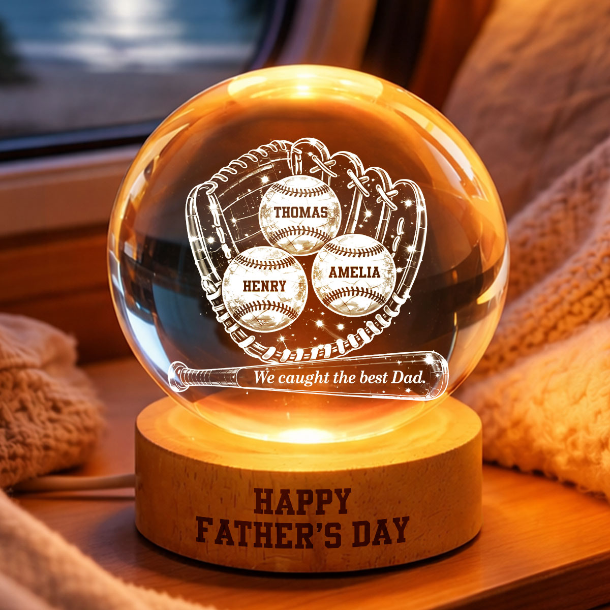 Happydad Led Happy Father's Day Baseball Dad - Personalized Crystal Ball LED Night ...