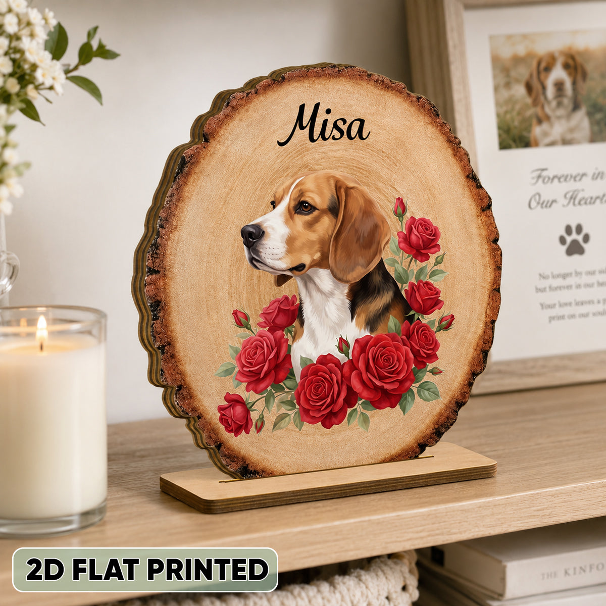 Custom Pet Portrait And Flowers - Personalized 2-Layered Wooden Plaque - Memorial Gift For Pet Lovers