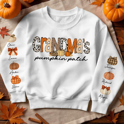 Grandma's Little Pumpkins Leopard Fall Pattern Personalized Sweatshirt, Fall Clothes Cozy Vibe for Grandma Mama Gigi Nana