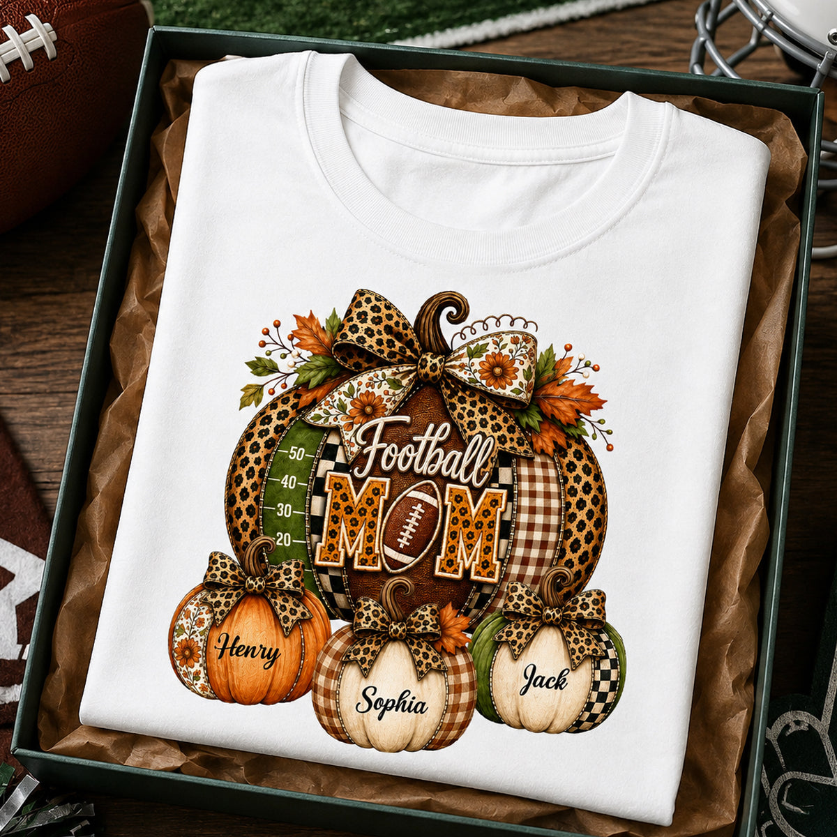 Football Mom Grandma Pumpkin Leopard Pattern - Personalized Shirt - Trendy Fall Tee for Football Mama