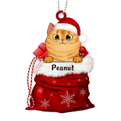 Peeking Cats In Christmas Gift Basket Personalized Wooden Ornament
