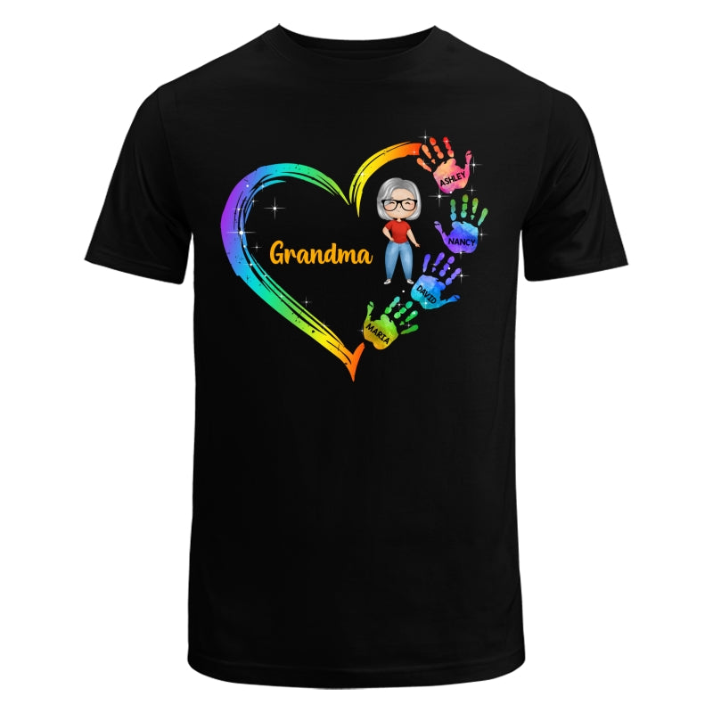 Watercolor Doll Grandma Heart Hand Print Mother‘s Day Gift Personalized Shirt