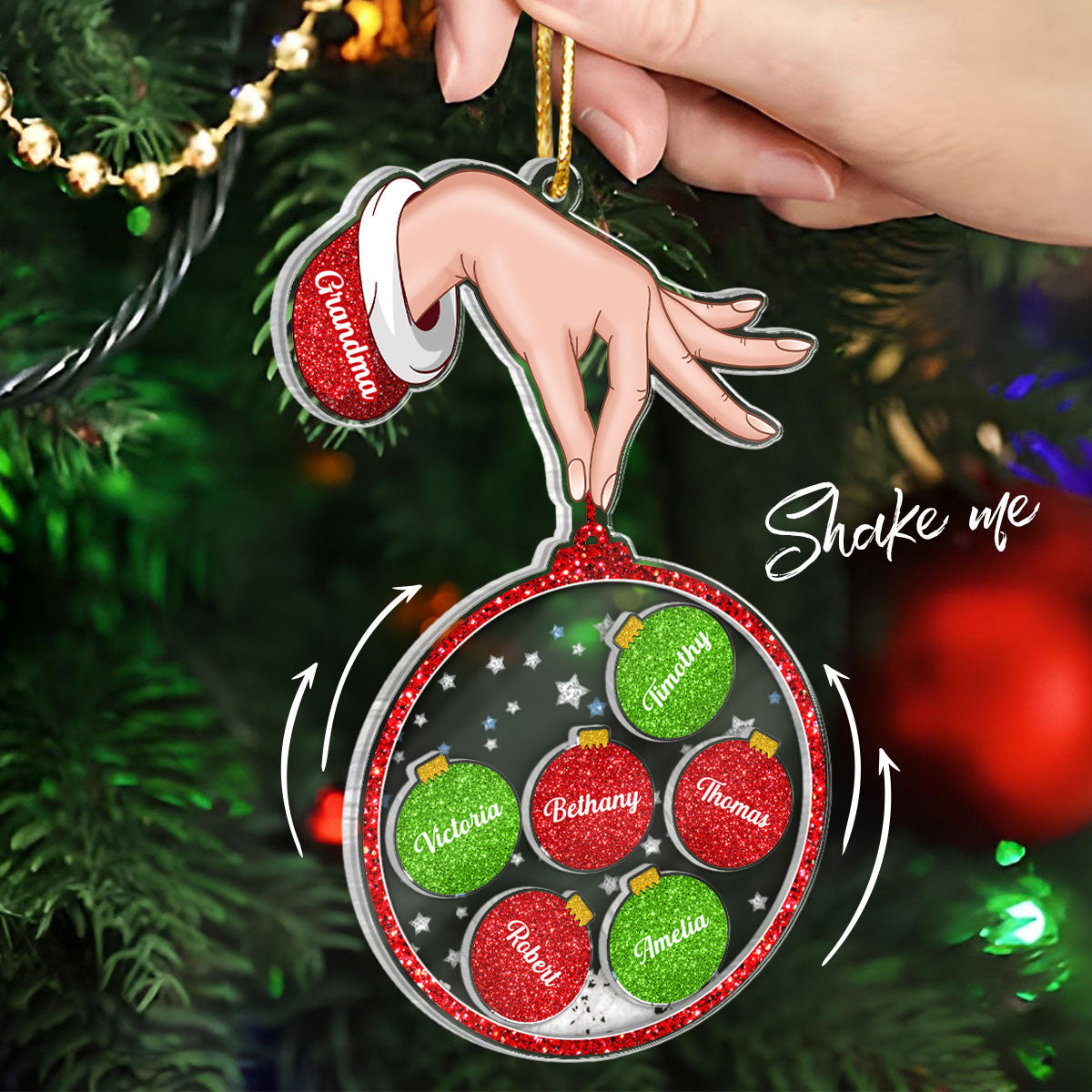 Grandma Hand Holding Christmas Ornament Personalized Shaker Ornament