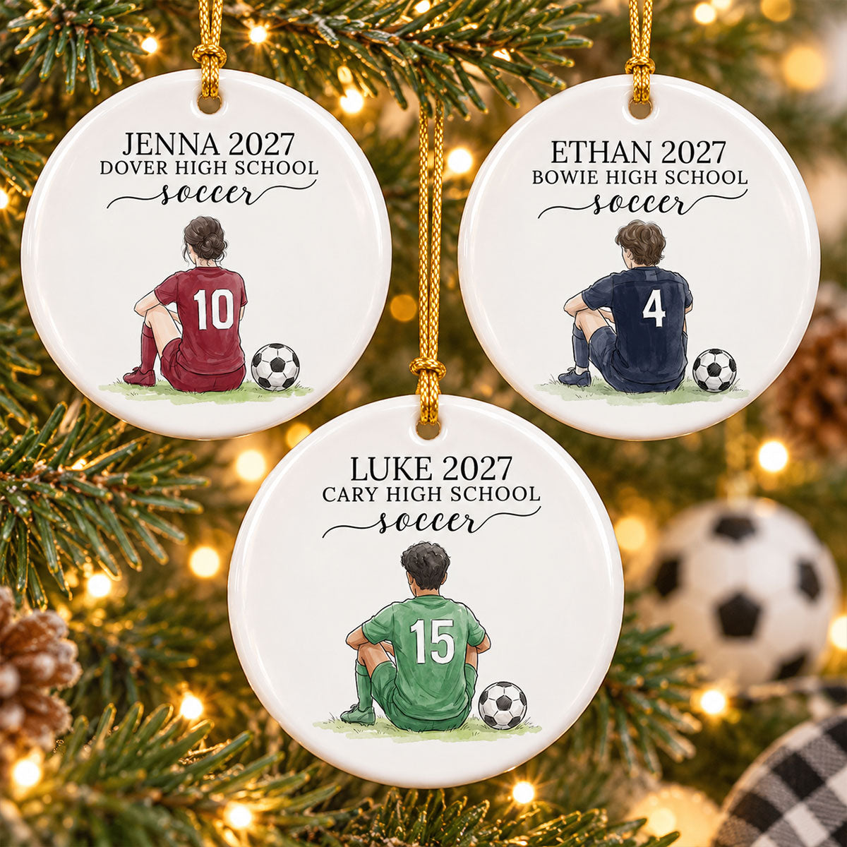 Custom Soccer Senior Portrait from Photo - Personalized Ceramic Ornament - Christmas Gift for Daughter, Son