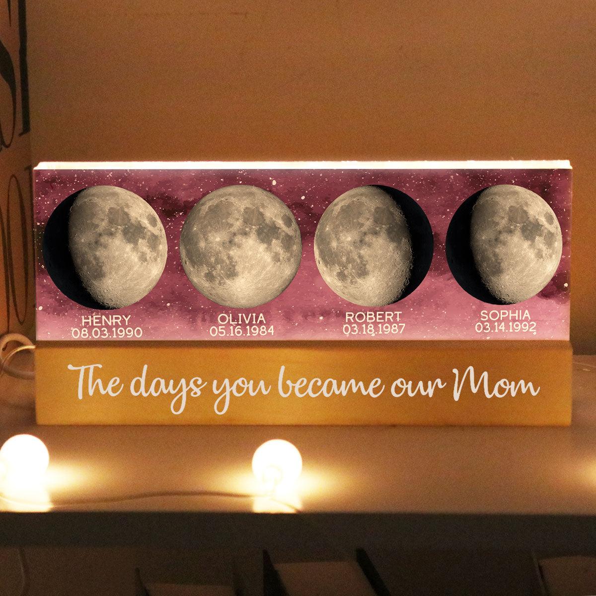 Custom Birth Moon Phase The Day You Become My Mom Personalized Acrylic Block LED Night Light, Gift