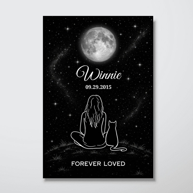 Cat Loss Memorial Moon Phase Galaxy Art - Personalized Poster - Pet Loss Memorial Sympathy Gift