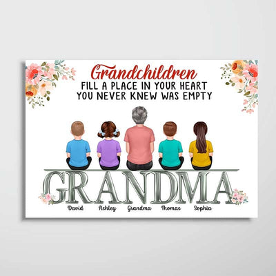 Grandma Grandchildren Sitting On Word Floral Personalized Horizontal Poster