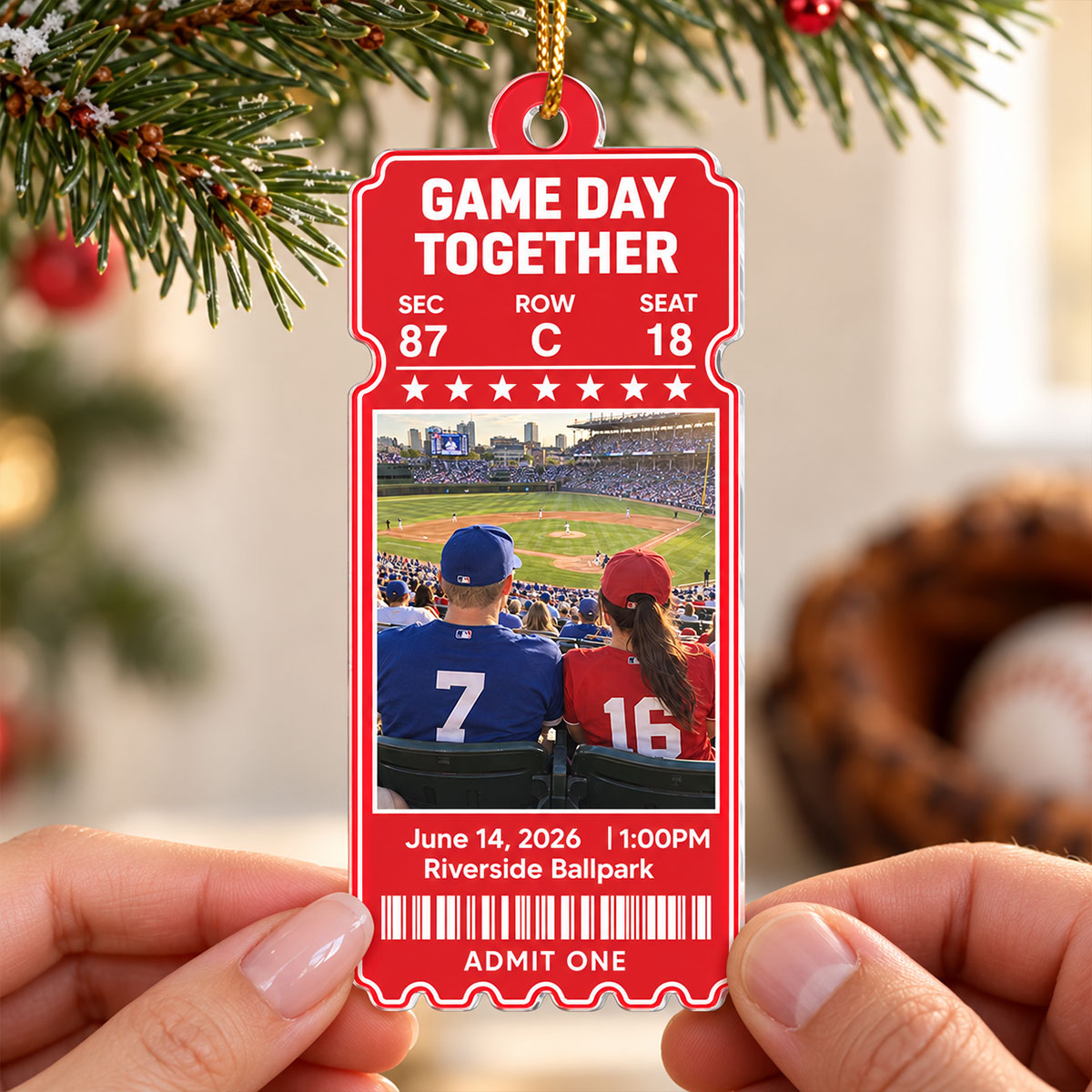 Custom Sports Ticket - Personalized Acrylic Ornament - Game Day Keepsake Stadium Memory, Christmas Gift for Him, for Her