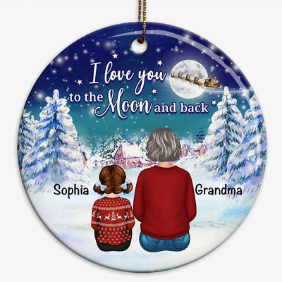 Grandma & Grandkid Sitting Under Moon Light In Christmas Night Personalized Circle Ornament