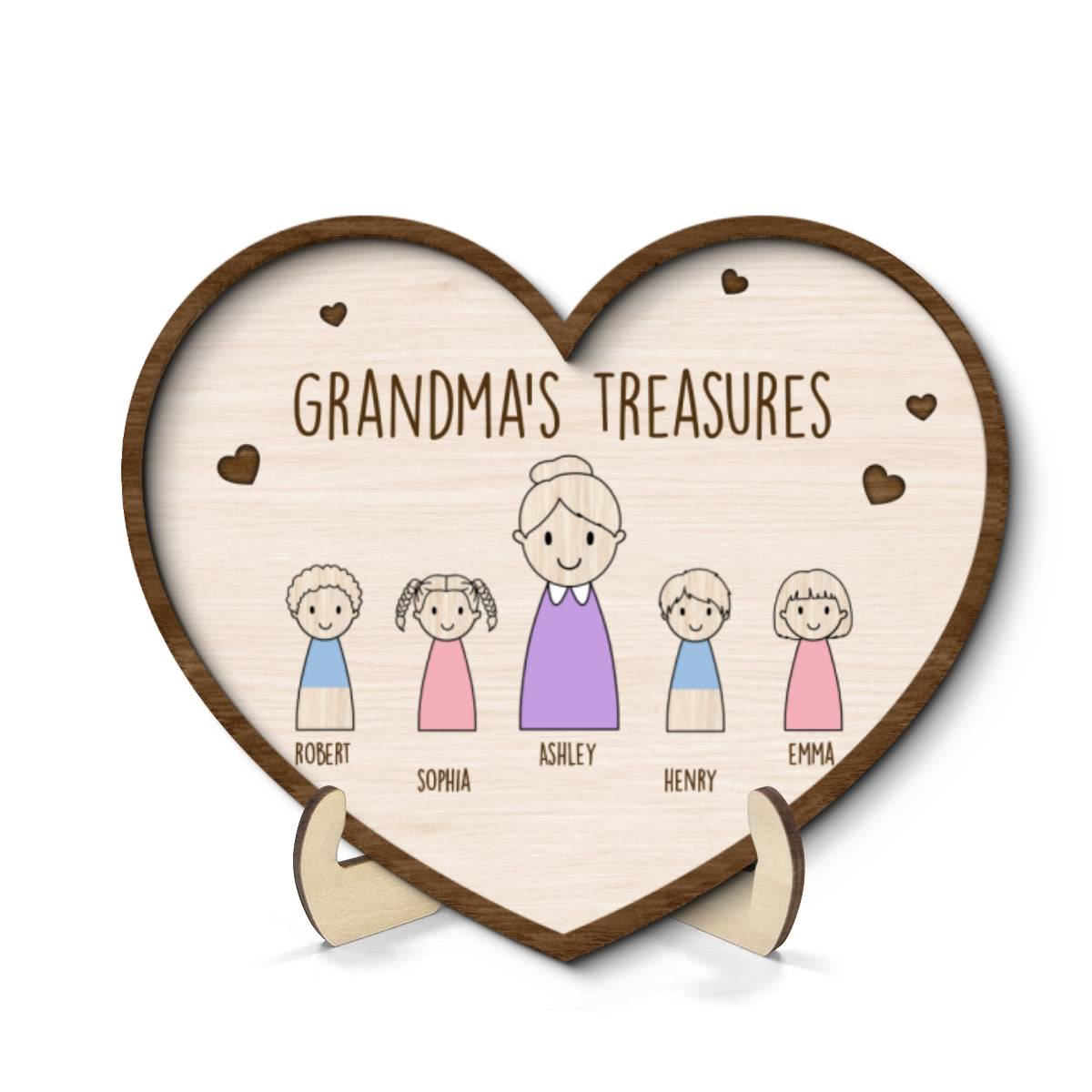 Grandma‘s Treasures Simple Cartoon Home Decor Gift For Grandma Mom Personalized 2-Layer Wooden Plaque
