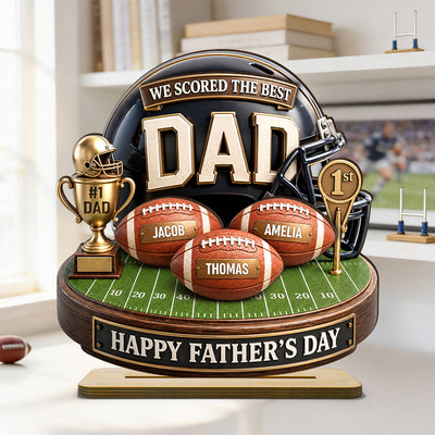 We Scored The Best Dad American Football Trophy - Personalized 2-Layered Wooden Plaque - Heartfelt Gift For Football Dad, Gift For Husband