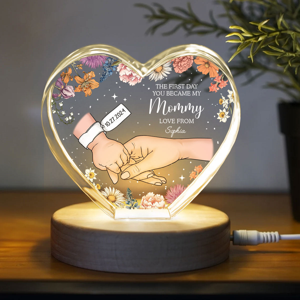 The First Day You Became My Mommy Personalized Premium Heart Crystal LED, Free Shipping Included,  Gift for her, Gift for New Mom