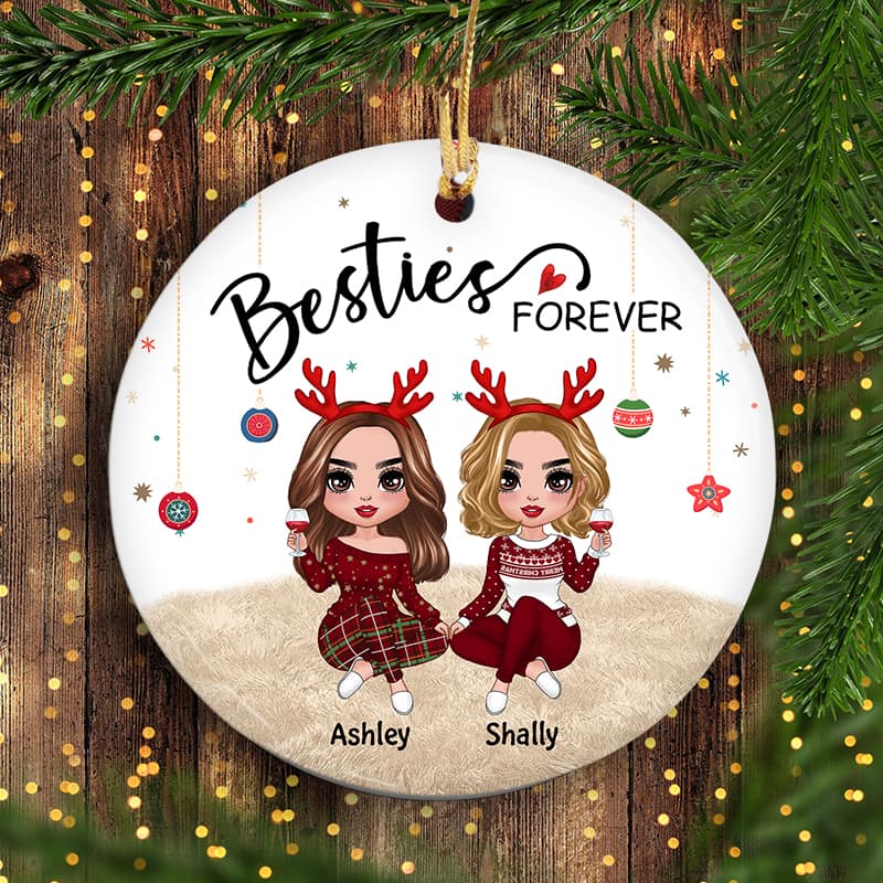 Christmas Sitting Doll Besties Personalized Circle Ornament