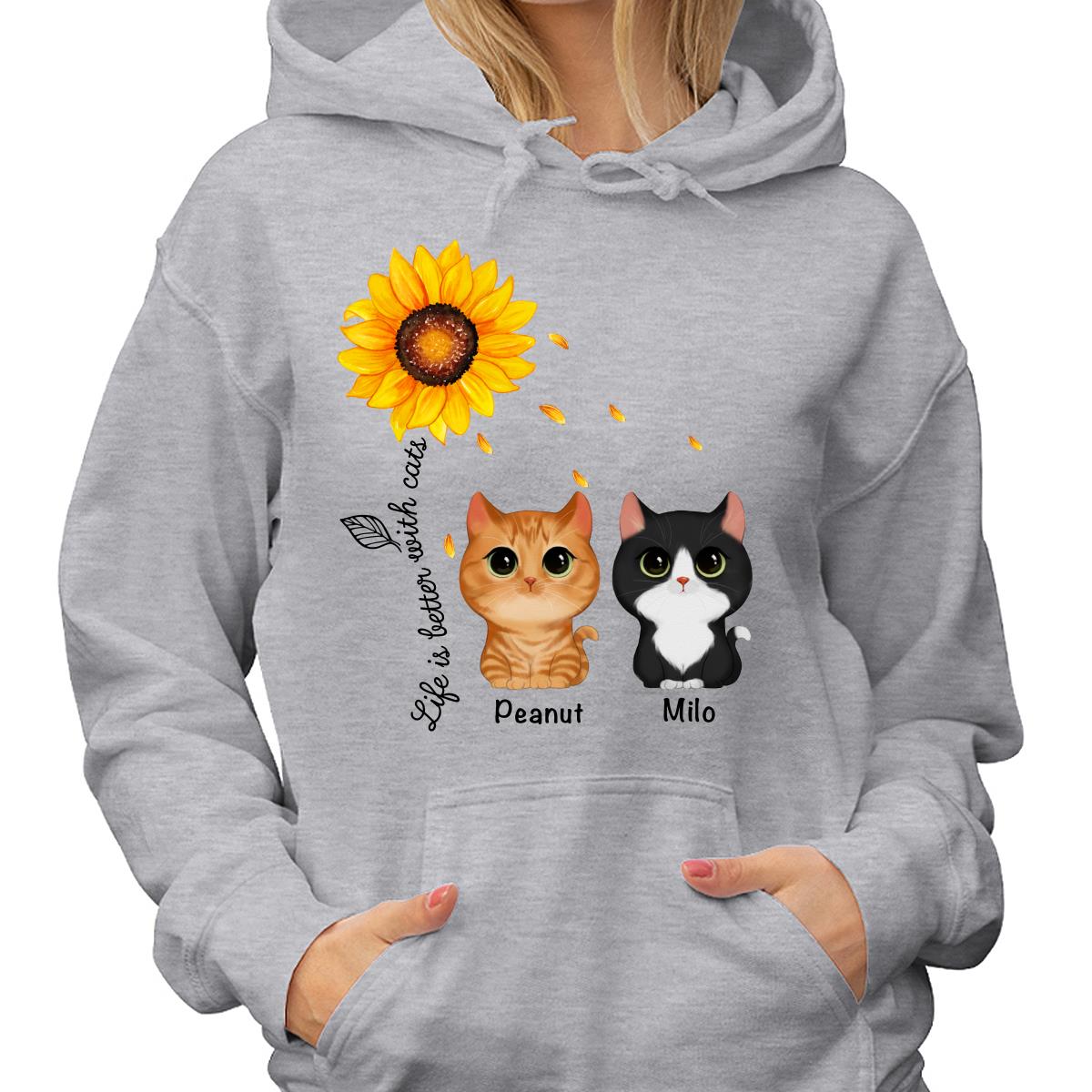 Watercolor Cute Cats Under Sunflower Personalized Shirt