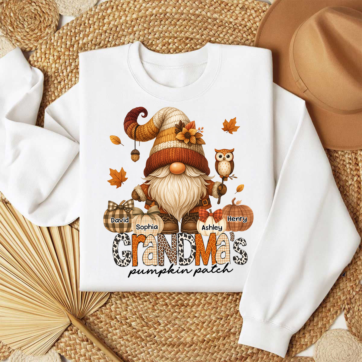 Grandma's Pumpkin Patch Cute Fall Gnome Personalized Sweatshirt, Cozy Fall Shirt for Grandma, Mom