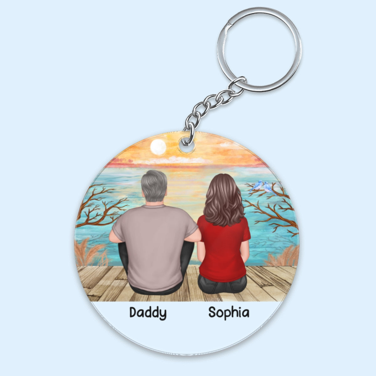 Dad And Kids Sitting Landscape Background Personalized Acrylic Keychain